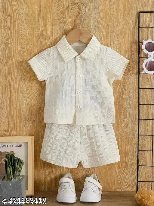 Cotton Blend Shirt and Short Set for Boys (White, 4-5 Years)