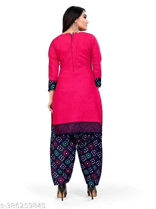 Cotton Printed Salwar Suit & Dupatta Sets for Women (Pink, XL)
