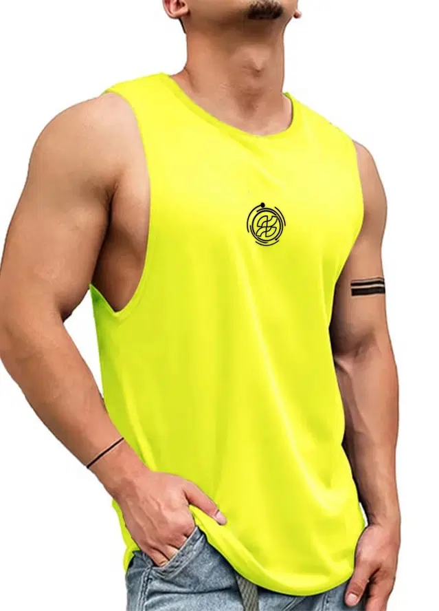 Polyester Printed Vest for Men (Yellow, S)