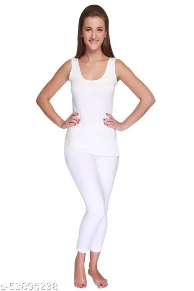 Cotton Blend Thermal Set for Women (White, M)