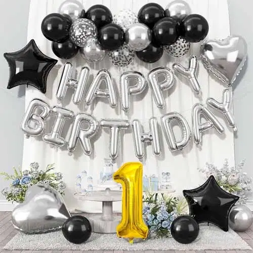 1st Happy Birthday Balloon Decoration Kit ,Silver Set Of 1
