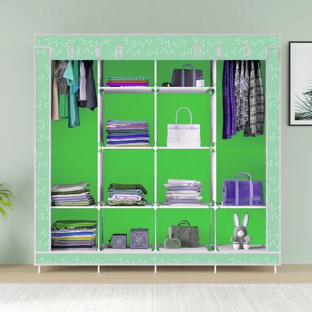 Plastic Printed Collapsible Wardrobe, Green