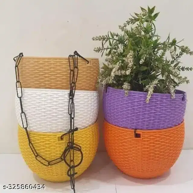Hanging Flower Pots with Metal Chain, Multicolor, Pack of 5