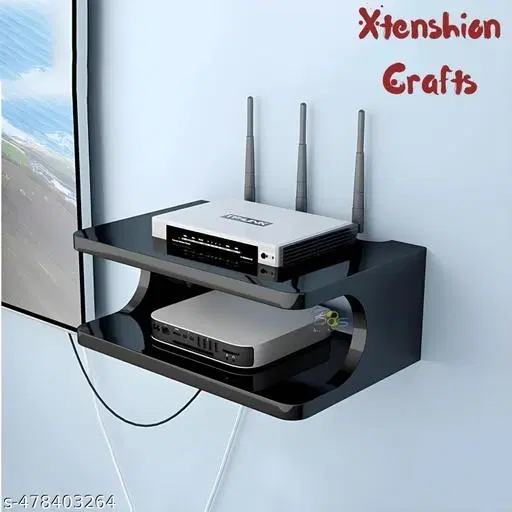 Wooden Double Layer Wall Shelves For Home, Black