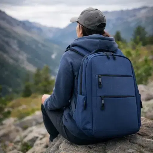 Multipurpose Blue Laptop Backpack with Multi-Compartment Storage