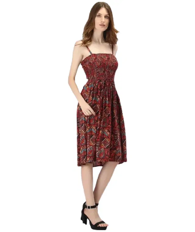 Poly Crepe Dress for Women (Red, S)