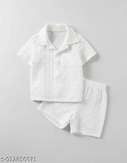 Cotton Shirt and Short Set for Boys (White, 2-3 Years)