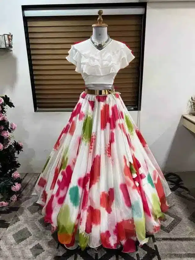 Ready to Wear Lehenga Choli for Women (White, XS)