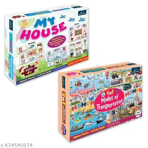 Bookford Exciting Puzzle Combo Set of 2 Jigsaw Puzzle - My House & 4 in 1 Modes of Transportation
