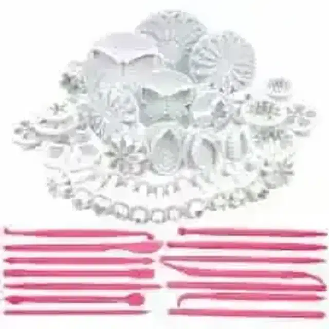 K Kudos Multi-Purpose Sugarcraft Decorating Kit Cookie Moulds For Flower Fondant (Set Of 47) (White)