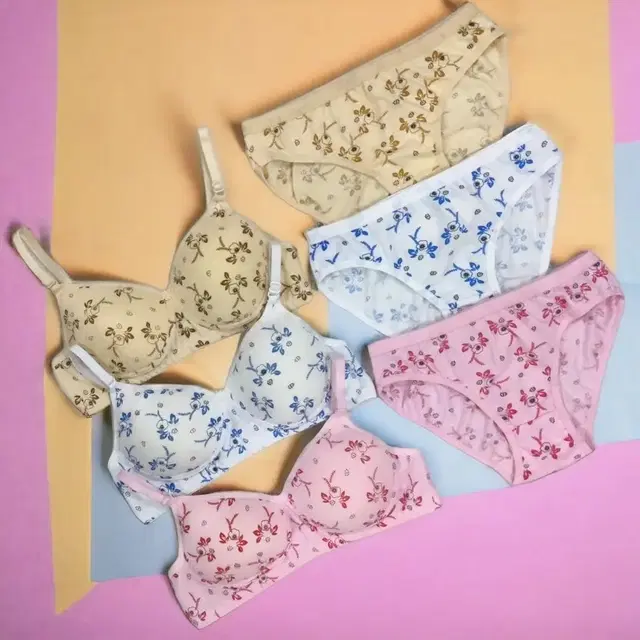 Cotton Printed Lingerie Set for Women, Multicolor, Pack of 3 (28)