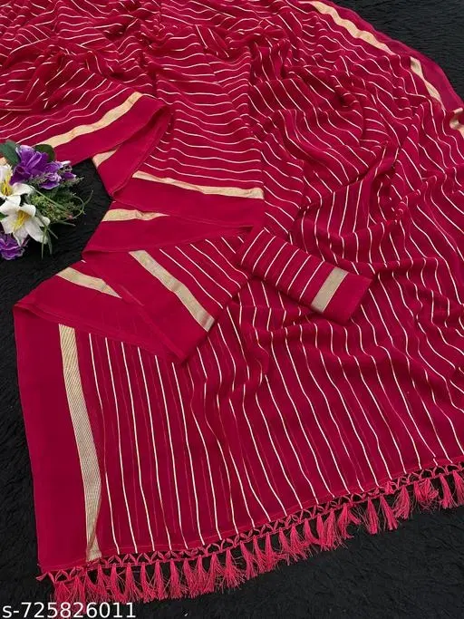 Georgette Printed Saree for Women, Red (6.3 M)