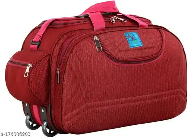 Polyester Trolley Duffel Bag for Men & Women, Maroon