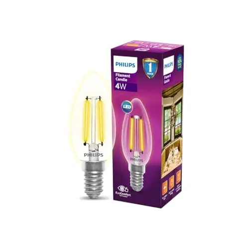 Philips 4 Watt 400-Lumen Led Clear Candle E14 Base (Warm White) Decorative, Ambience For Chandeliers, Wall Lights, Desk Lamps, Floor Lamps