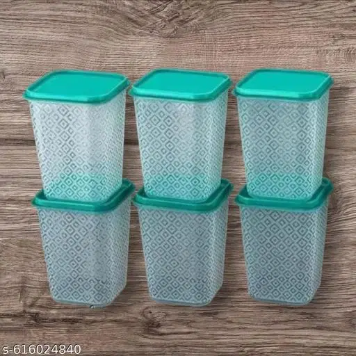 Plastic Storage Containers, Green, Pack of 6 (1000 ml)