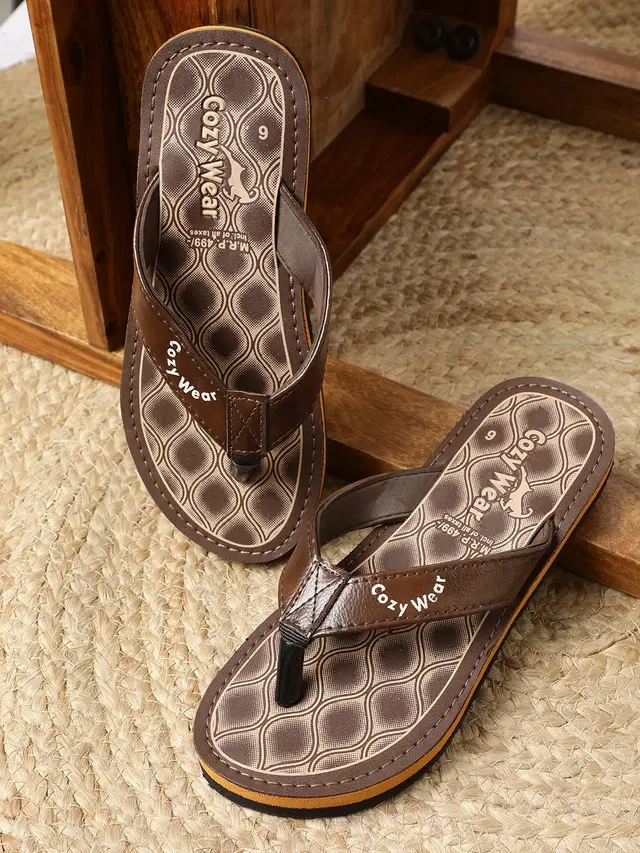 Cozy Wear Rubber Casual Wear Slippers For Men (Brown, 6) (HF-77)