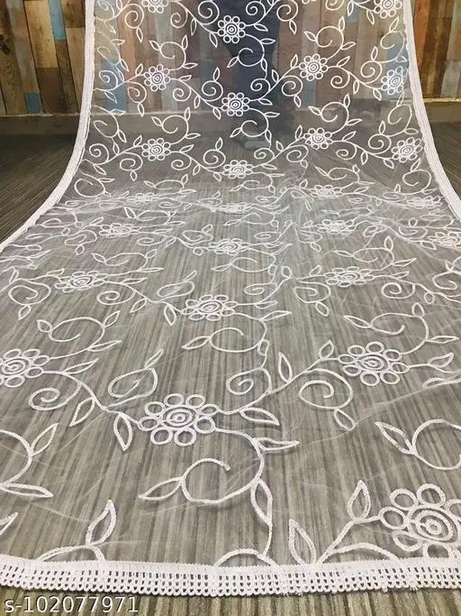 Embroidered Stall Net Floral Sewing & Embroidery (White, Free Size)