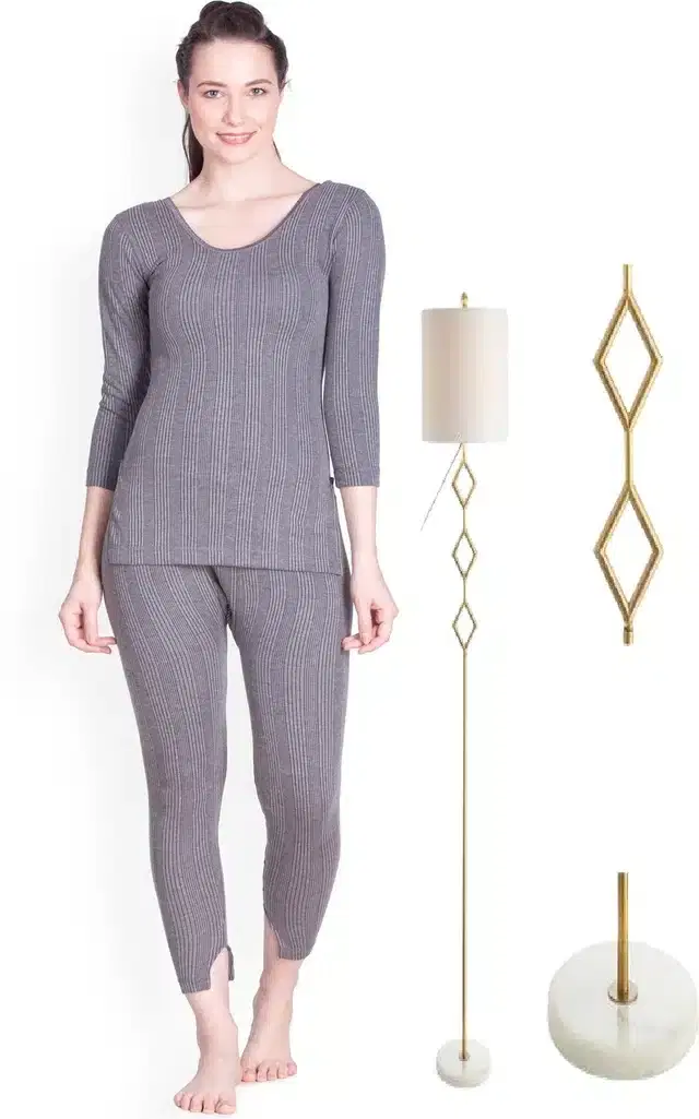 Polycotton Full Sleeves Thermal Set for Women (Grey, S)