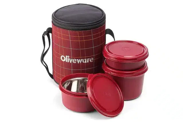 Oliveware Airtight Lunch Box, Red, Set of 1