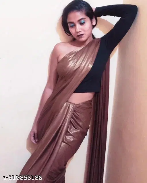 Lycra Saree for Women, Brown (5.5 M)