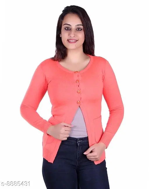Acrylic Solid Sweater for Women (Peach, M)