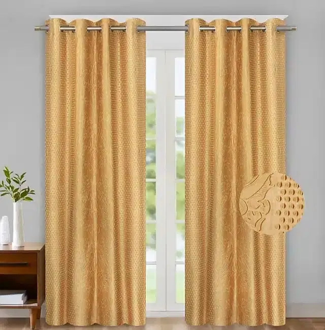 Polyester Embroidered Window & Door Curtains, Pack of 2, Gold, 5 feet