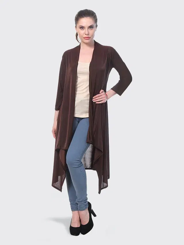 Hosiery Solid Shrug for Women (Brown, S)