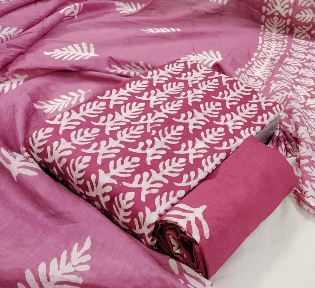 Cotton Batik Unstitched Suit Fabric with Dupatta for Women (Pink, 2.25 m)
