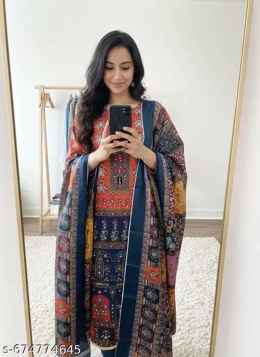 Synthetic Crepe Punjabi/All Over Suits for Women (Multicolor, 6.85 meter (3XL)