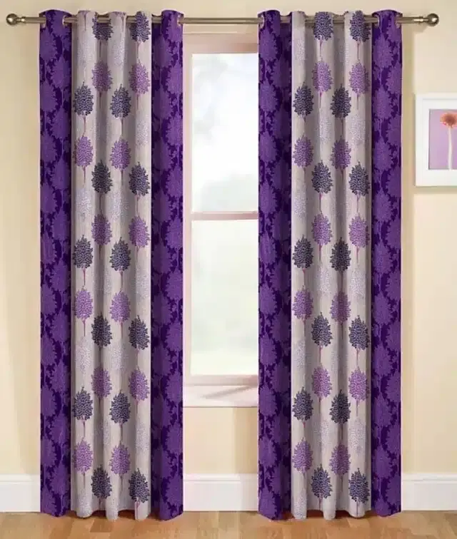 Polyester Printed Window & Door Curtains, Pack of 2, Wine, 5 feet