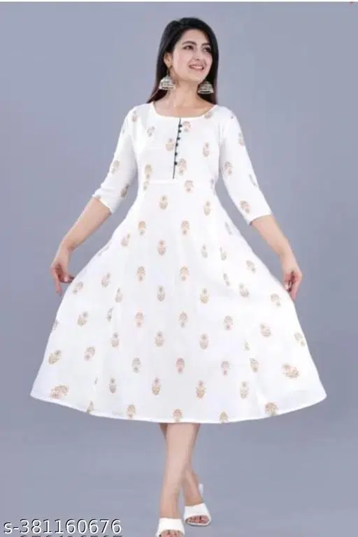 Women Embroidered Rayon Anarkali Kurta, White (XXL)