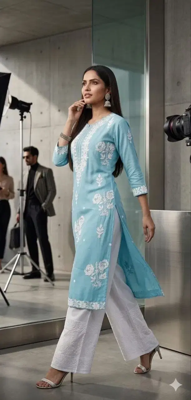 Stylish Printed Kurta Palazzo Set for Women (Green, XXL)