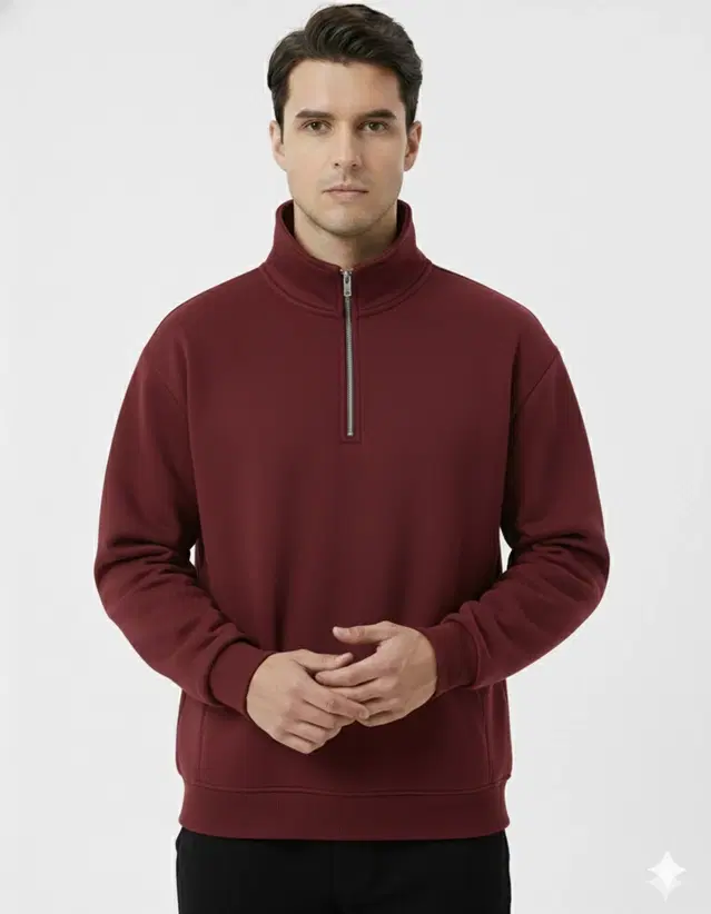Fleece Solid Sweatshirt for Men, Maroon (S)