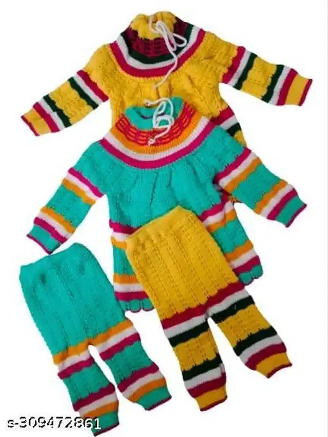 Woolen Sweater & Pant for Girls, Set of 2 (Multicolor, 9-12 Months)
