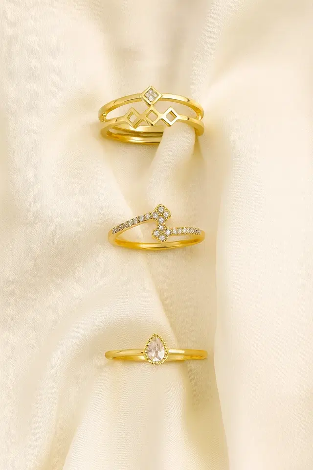 Gold Plated Rings for Women, Gold (Set of 3)