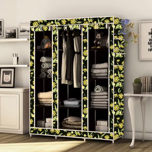 Plastic Printed Collapsible Wardrobe, Black