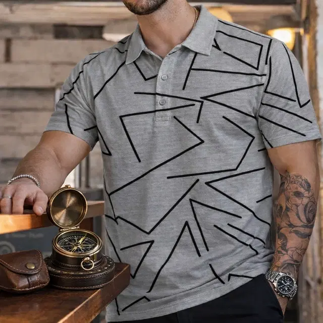 Cotton Blend Printed T-Shirt for Men, Grey (M)