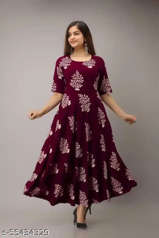 Gown for Women (Wine, XL)