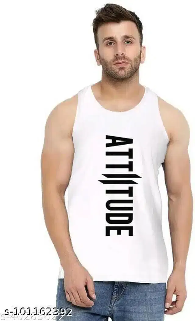 Mens Printed Gym Vest (White, M) (S-54)