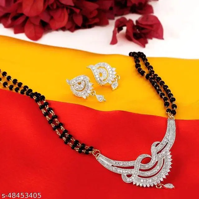 Alloy Mangalsutra with Earrings for Women, Set of 1 (Multicolor)