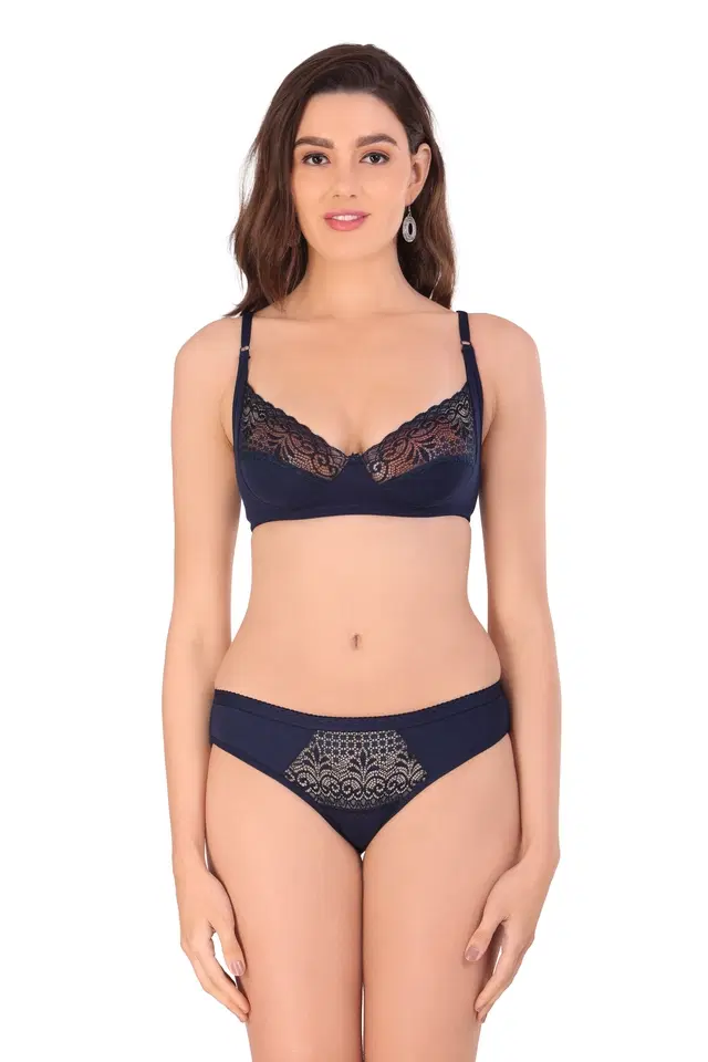 Cotton Blend Solid Non Padded Lingerie Set for Women (Multicolor, 30)