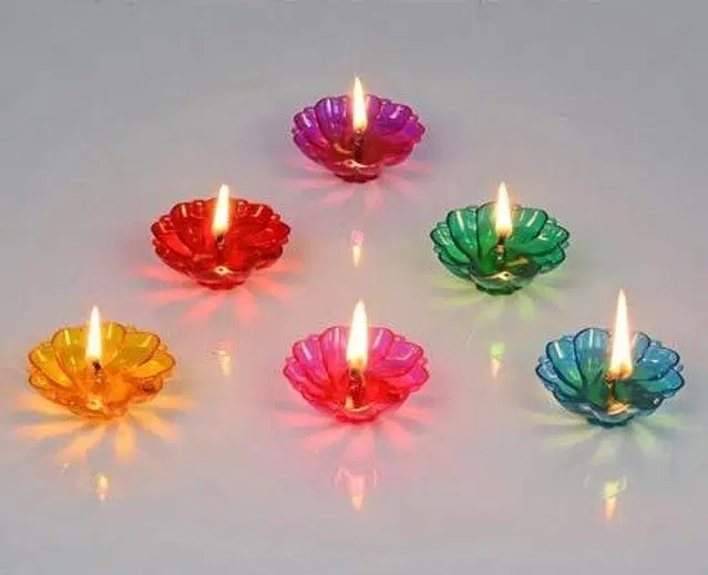 Plastic 3D Shadow Reflection Floating Diwali Diyas, Multicolor, Pack of 24