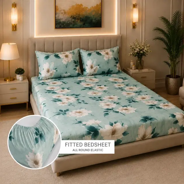 SimpleHome Microfiber Fitted King Bedsheet Floral Blue 72x78inch