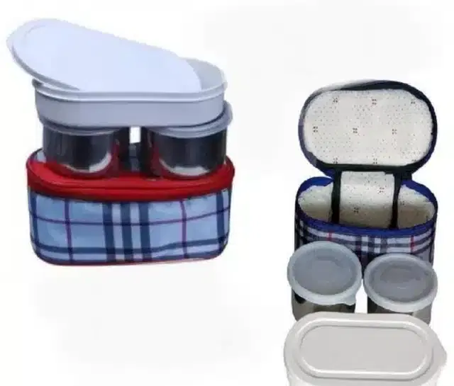 3 Layer Steel Lunchbox, Silver, Pack of 2