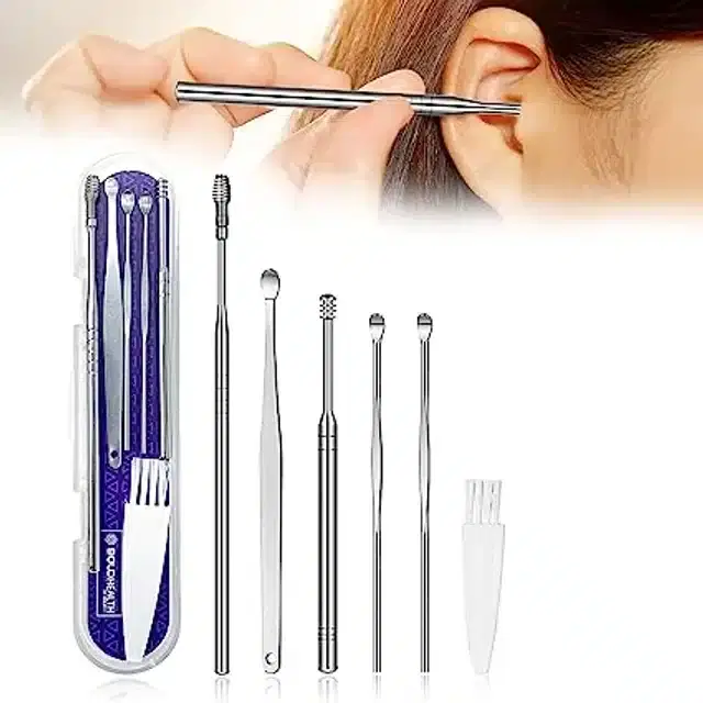 Ear Wax Remover Tool Kit, Pack of 6, Silver