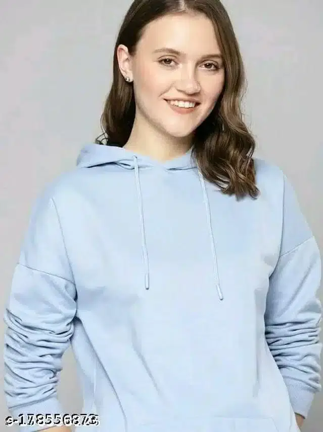 Full Sleeves Hooded Sweatshirt for Women (Aqua Blue, S)