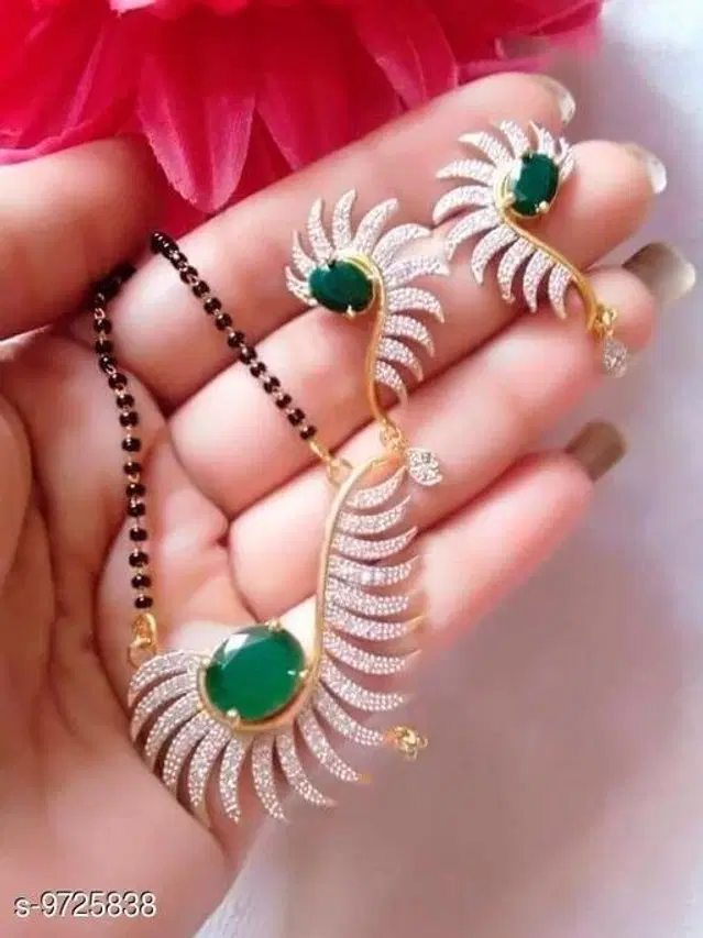 Alloy Mangalsutra with Earrings for Women, Set of 1 (Multicolor)