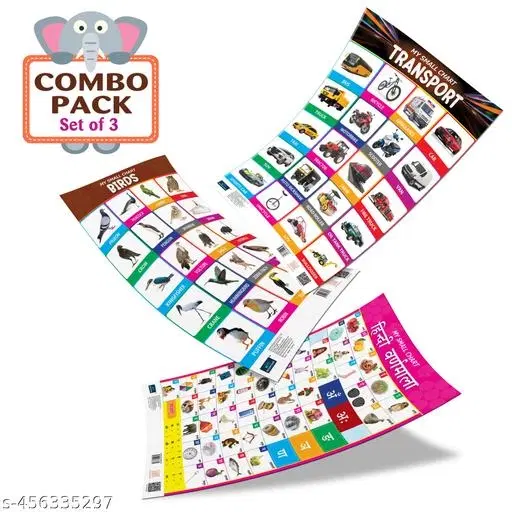 Bookford Publications My small chart Birds, Hindi Varnamala & Transport (Set of 3)