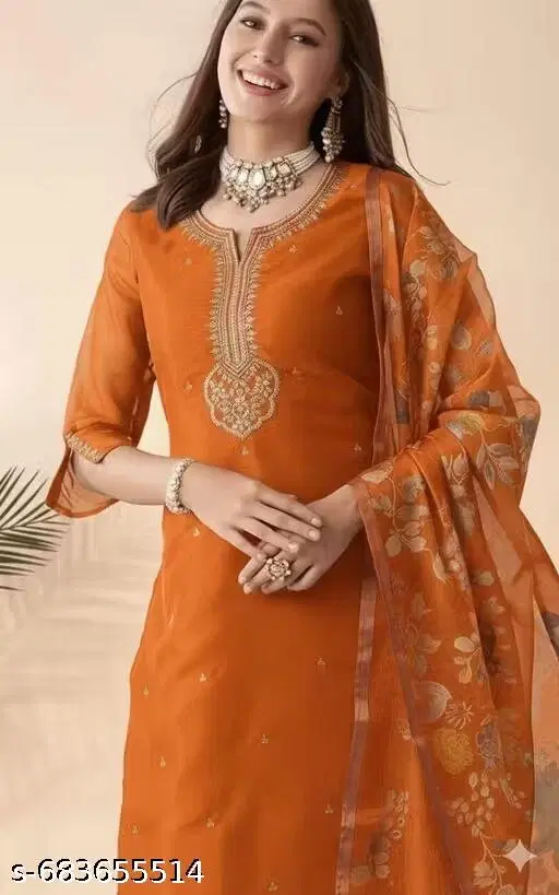 Kurta Set for Women (Orange, XL)