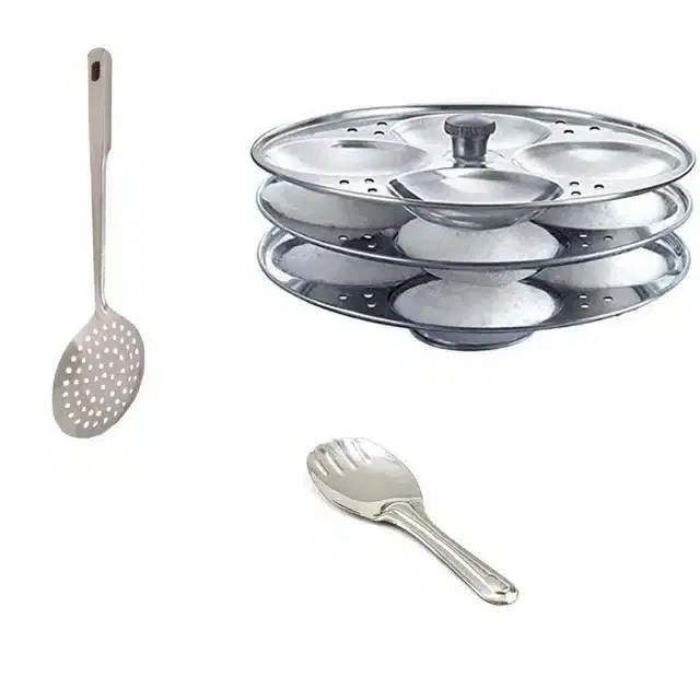 Stainless Steel Poni, Rice Palta & Idli Making Stand of 3 Plates, Combo of 3